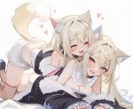  2girls animal_ear_fluff animal_ears ass blonde_hair blue_hair breasts cleavage commentary dog_ears dog_girl english_commentary fuwawa_abyssgard hair_ornament highres hololive hololive_english koahri long_hair mococo_abyssgard multicolored_hair multiple_girls pink_eyes pink_hair siblings sisters smile streaked_hair tail twins virtual_youtuber 