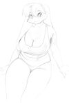  2023 4_fingers anthro aruurara big_breasts blush breasts cleavage clothed clothing eyebrow_through_hair eyebrows female fingers floppy_ears hair hi_res kemono lagomorph leporid looking_at_viewer mammal monochrome rabbit sitting sketch smile smiling_at_viewer solo sophia_(aruurara) translucent translucent_hair underwear 