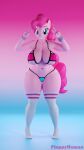  3d_(artwork) absurd_res anthro anthrofied big_breasts breasts camel_toe digital_media_(artwork) equid equine female floppyhuman friendship_is_magic gesture hair hasbro hi_res horse mammal my_little_pony pink_body pink_hair pinkie_pie_(mlp) pony smile smiling_at_viewer solo thick_thighs v_sign wide_hips 