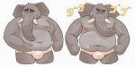  2023 absurd_res anthro belly big_belly bulge clothing elephant elephantid grey_body hi_res japanese_text kemono male mammal moobs nipples overweight overweight_male peekeroro proboscidean solo text underwear 