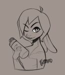  anthro bottle container female flabberd hair lagomorph leporid long_ears looking_at_viewer mammal one_eye_closed rabbit short_hair sketch solo water_bottle wink winking_at_viewer 