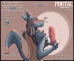  &lt;3 after_oral ambiguous_gender anthro asking_viewer blush bodily_fluids bodily_fluids_on_penis cover english_text fur generation_4_pokemon genitals hi_res jarlium lucario magazine_cover mask multicolored_body multicolored_fur nintendo non-euclidean_sex penis pokemon pokemon_(species) portal portal_mask portal_penis portal_sex qr_code saliva saliva_on_penis saliva_string sex simple_background smile solo text thinking_with_portals 