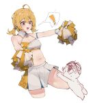  ! 1boy 1girl :d ahoge arona&#039;s_sensei_doodle_(blue_archive) ass bare_arms bare_shoulders blonde_hair blue_archive blush breasts cheerleader chibi crop_top cropped_legs doro_au hair_between_eyes hair_ornament highres holding holding_pom_poms kotori_(blue_archive) kotori_(cheer_squad)_(blue_archive) medium_breasts midriff millennium_cheerleader_outfit_(blue_archive) miniskirt muffin_top navel nude open_mouth outstretched_arms plump pom_pom_(cheerleading) red_eyes sensei_(blue_archive) short_hair short_twintails simple_background skirt sleeveless smile standing stomach thighs twintails white_background white_skirt 