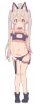  1girl ahoge animal_ears bare_arms bare_legs bare_shoulders between_legs black_bra black_choker black_panties blush bra brown_eyes cat_cutout cat_ears cat_lingerie cat_tail choker cleavage_cutout clothing_cutout collarbone commentary flat_chest frilled_bra frilled_choker frilled_panties frills full_body grey_hair groin hair_between_eyes highres long_hair looking_at_viewer meme_attire multicolored_hair navel official_alternate_costume onii-chan_wa_oshimai! oyama_mahiro panties pink_hair s10021 simple_background smile solo standing stomach sweat tail tail_between_legs thigh_gap twintails two-tone_hair underwear very_long_hair white_background 