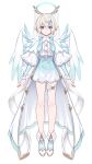  1other :| absurdres androgynous angel angel_wings ankle_boots arms_at_sides back_bow blonde_hair blue_bow blue_eyes blue_footwear blue_shorts blue_sleeves blue_wings boots bow buttons closed_mouth coat double-breasted expressionless frilled_sleeves frills full_body gradient_clothes gradient_shorts gradient_wings hair_between_eyes hair_ornament halo high-waist_shorts highres hinata_amatyuka indie_virtual_youtuber layered_sleeves long_coat long_sleeves looking_at_viewer macchoko multicolored_wings open_clothes open_coat other_focus shirt short_hair short_over_long_sleeves short_sleeves shorts simple_background solo standing star_button straight-on striped striped_footwear striped_sleeves thigh_strap veil virtual_youtuber white_background white_bow white_coat white_footwear white_shirt white_shorts white_veil white_wings wings x_hair_ornament 