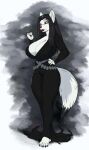  anthro big_breasts black_nails breasts canid canine canis colored_nails female fur huge_breasts lipstick makeup mammal morticia_addams multicolored_eyes multicolored_tail nails slim solo tail the_addams_family unknown_artist white_body white_fur wolf 
