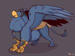  abdominal_bulge armor avian beak belly big_belly blue_body blue_feathers blue_fur breastplate feathers feral feral_pred fur gryphon headgear helmet jagg_(thatgryphonguy) male male_pred mythological_avian mythology oral_vore simple_background smile swallowing tail tail_wraps thatgryphonguy tongue tongue_out vore wings wraps 
