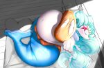  anthro bed belly big_belly big_breasts blue_hair breasts cleavage clothed clothing eyes_closed female furniture garuda_six generation_7_pokemon hair huge_breasts inside legless navel nintendo overweight overweight_anthro overweight_female pokemon pokemon_(species) primarina sleeping solo tail torn_clothing wardrobe_malfunction white_body window 