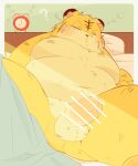  0119_muu 2023 anthro balls bed belly big_belly blush erection felid furniture genitals hi_res kemono lying male mammal moobs overweight overweight_male pantherine penis question_mark solo tiger tired 