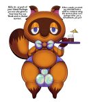  absurd_res animal_crossing anthro balls big_balls bow_tie bulge butler canid canine clothing detailed_bulge dialogue food genitals hi_res looking_at_viewer male mammal nintendo offering_food raccoon_dog serving_tray short_stack solo tanuki tepigfan101 tight_underwear tom_nook_(animal_crossing) underwear wide_hips 