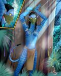  alien alien_humanoid bandanna black_hair blue_body blue_skin bottomwear bound clothing female gag gagged hair hi_res humanoid james_cameron&#039;s_avatar kerchief loincloth loincloth_only na&#039;vi neytiri otn otn_gag siteck solo tail yellow_eyes 