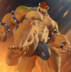  2023 5_toes abs anthro armband artist_logo biceps black_clothing black_thong black_underwear bowser bowser_day bozi bracelet bulge claws clothed clothing deltoids feet finger_claws green_body green_scales hair hi_res jewelry koopa logo male mario_bros multicolored_body multicolored_scales muscular muscular_anthro muscular_male nintendo nipples obliques open_mouth patreon pecs quads red_eyes red_hair scales scalie sharp_teeth shell smile solo spiked_armband spiked_bracelet spiked_shell spikes spikes_(anatomy) teeth thong thong_only toe_claws toes topless underwear underwear_only yellow_body yellow_scales 