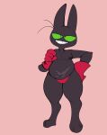  anthro astralkettei belly black_body black_fur bulge cartoon_network clothing domestic_cat felid feline felis fur gloves green_eyes grin handwear hi_res male mammal mao_mao:_heroes_of_pure_heart navel nipples pecs scar sheriff_mao_mao_mao slightly_chubby smile solo thong underwear 