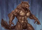  abs anthro ariswuffo brown_body brown_fur canid canine fangs fur hi_res male mammal muscular nipples teeth were werecanid werecanine werewolf yellow_eyes 