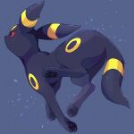  animal_focus black_eyes blue_background commentary_request facial_mark forehead_mark from_side full_body highres ktyon3 light_particles looking_to_the_side looking_up monochrome no_humans partial_commentary pawpads pokemon pokemon_(creature) red_eyes running simple_background solo umbreon 