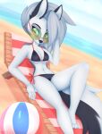  anthro ball beach beach_ball canid canid_demon clothing demon eyewear feet female glasses hair hellhound helluva_boss hi_res inflatable loona_(helluva_boss) mammal navel sea seaside smeeo solo sunbathing sunglasses swimwear two_piece_swimsuit water 