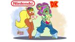  2023 baggy_pants bottomwear bottomwear_down breasts brown_body clothed clothing crocodilian dancing dialogue donkey_kong_(series) duo english_text female genitals haplorhine hat headgear headwear hi_res hypnosis kalypso kremling mammal mind_control monkey musical_note nafyo-toons navel nintendo nipples nude outside panties pants pants_down partially_clothed piercing pigtails primate pussy reptile sagging_pants scalie shirt smile standing text tiny_kong topless topless_female topwear underwear undressing 