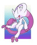  2023 3_fingers 3_toes ambiguous_gender blue_background chaba feet feral fingers floating hi_res legendary_pokemon looking_at_viewer mega_evolution mega_mewtwo mega_mewtwo_y monotone_body nintendo pokemon pokemon_(species) purple_body red_eyes simple_background solo toes white_background 