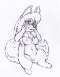  anthro blush breasts canid canine female firecat fluffy fluffy_tail fox genitals hair kitsune_youkai mammal nipples pussy solo tail 