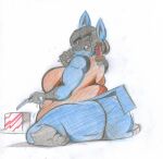  anthro back_rolls bedroom_eyes belly big_belly big_butt breasts butt butt_squish cake canid canine cutlery dessert eating female food fork generation_4_pokemon hair hair_tied hand_spikes huge_butt jiggling kitchen_utensils knife ladiesman217 looking_at_viewer looking_back lucario mammal motion_lines narrowed_eyes nintendo nude obese obese_female overweight overweight_anthro overweight_female pokemon pokemon_(species) pudgy_belly seductive side_boob simple_background sitting smile solo spikes spikes_(anatomy) squish thick_thighs tools traditional_media_(artwork) wide_hips 