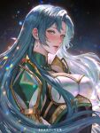  1girl armor blue_hair blush breasts chloe_(fire_emblem) cleavage cleavage_cutout closed_mouth clothing_cutout earrings eyelashes fire_emblem fire_emblem_engage gold_trim green_eyes highres jewelry lips long_hair looking_at_viewer serafleur shoulder_armor solo 