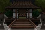  1jumangoku architecture box check_copyright commentary_request copyright_request dark_background donation_box east_asian_architecture landscape no_humans original outdoors rope shimenawa shrine stairs stone_lantern tree 