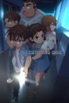  2girls 3boys black_hair blue_eyes brown_hair closed_mouth denim dress echo_(circa) edogawa_conan female_child full_body haibara_ai hairband holding jeans kojima_genta male_child meitantei_conan multiple_boys multiple_girls open_mouth pants short_hair skirt socks tsuburaya_mitsuhiko yoshida_ayumi 