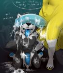  absurd_res akatosh anthro balls big_balls black_body black_fur blue_knot blue_paws blue_penis blue_tongue bodily_fluids canid canine canis claws clrfoolished cum cum_drip cum_everywhere cum_in_mouth cum_inside cum_on_arm cum_on_balls cum_on_body cum_on_face cum_on_ground cum_on_leg cum_on_penis cum_splatter cum_string cumshot dominant dominant_male dripping duo ejaculation erection excessive_cum excessive_genital_fluids foreskin fox fur genital_fluids genitals hair hi_res huge_balls humanoid_genitalia knot male male/male mammal messy musk nude open_mouth penile penis penis_worship precum saliva simple_background smile speech_bubble submissive submissive_male sweat tongue white_body white_fur wolf yellow_body yellow_fur yellow_paws zack_(webtoonfan) 