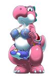  anthro bra breasts clothing dildo female kitsune_youkai low_res mario_bros multicolored_body nintendo nipples pink_body sex_toy simple_background solo star strapon two_tone_body underwear white_background white_body yoshi 