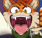  2023 amber_eyes anthro anthro_pred blush bow_tie calvin_mcmurray domestic_cat fangs felid feline felis first_person_view fur gum-k lackadaisy male male_pred mammal mouth_shot open_mouth orange_body orange_fur prey_pov pupils slit_pupils swallowing teeth tongue tongue_out vore webcomic 