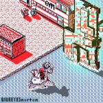  1boy door game_boy game_boy_color glitch grass handheld_game_console hat house missingno. outdoors pikachu pixel_art pokemon pokemon_(game) pokemon_rgby red_(pokemon) thomas_norton water window 