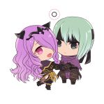  2girls aqua_hair beruka_(fire_emblem) blue_eyes chibi fire_emblem fire_emblem_fates hairband long_hair looking_at_viewer multiple_girls purple_eyes purple_hair tonannkilika 