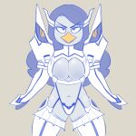  absurd_res anthro avian beak big_breasts bird blue_body blue_eyes blue_feathers blue_hair breasts clothing doodle_(paeonypetals) feathers female front_view grey_background hair hi_res huge_breasts inner_boob junketsu kill_la_kill legwear long_hair looking_at_viewer navel paeonypetals penguin simple_background solo stockings studio_trigger thick_thighs white_clothing white_legwear white_stockings wide_hips 
