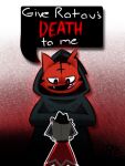  anthro black_clothing bovid canid canine caprine clothing cult_of_the_lamb duo fox fox_(cult_of_the_lamb) lamb_(cult_of_the_lamb) litelikesdraw male mammal red_background red_body red_clothing red_eyes shaded sheep simple_background text 