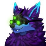  anthro blue_eyes canid canine canis cody_(wolfrayay) digital_drawing_(artwork) digital_media_(artwork) fur glowing headshot_portrait male mammal night_vision_goggles portrait purple_body purple_fur solo splinter_cell tom_clancy&#039;s_(series) toothy_grin ubisoft wolf wolfrayay 