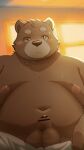  2023 anthro balls bear belly big_belly brown_body brown_fur censored erection fur genitals hi_res kemono male mammal menmen_kesinn micropenis moobs navel nipples overweight overweight_male penis small_penis solo 