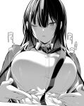  1girl breast_lift breasts greyscale haitekudasai_takamine-san hiiragi_yuuichi large_breasts long_hair monochrome one_eye_closed original school_uniform shirt skirt solo takamine_takane 