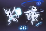  2022 3_fingers 4_ears ambiguous_gender anthro black_background black_sclera fingers glowing glowing_body hammer logo long_ears long_tail magic magic_user multi_ear novada_drawing orb ori_(ori) ori_(series) sign simple_background solo tail tools unguligrade unguligrade_anthro unguligrade_legs white_body white_eyes 