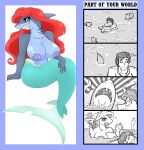  absurd_res anthro ariel_(disney) arthropod big_breasts blue_body breasts comic crab crustacean decapoda disney duo english_text female fish group hair hi_res malacostracan marine prince_eric_(disney) red_hair scared sebastian_(disney) shark sharp_teeth solo teeth text the_little_mermaid the_little_mermaid_(1989) trio urusee584 