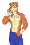  abs anthro bronx23 clothed clothing fonyaa hi_res male mammal medal muscular muscular_male mustelid musteline one_eye_closed solo topless true_musteline weasel wes_kendalls wink 
