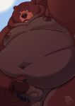  2023 anthro areola balls bear belly big_belly brother_bear brown_body brown_fur brown_nose digital_media_(artwork) disney erection eyebrows fur genitals glans humanoid_genitalia humanoid_penis locofur low-angle_view male mammal masturbation moobs navel nipples overweight overweight_anthro overweight_male penile penile_masturbation penis solo tug_(brother_bear) vein veiny_penis 