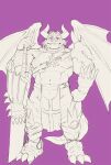  abs absurd_res anthro armor ascalon bottomwear clothing crave_saga dragon heylaw21 hi_res horn loincloth male muscular muscular_anthro muscular_male navel pecs purple_eyes sketch solo unconvincing_armor wings 