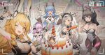  5girls absurdres animal_ears apron artery_gear artery_gear:_fusion artist_request bare_arms bare_legs bare_shoulders black_bra black_collar black_gloves black_necktie black_ribbon blonde_hair blue_hair blush bra breasts brown_eyes brown_hair cake carrot character_request cleavage closed_mouth collar cream_(artery_gear) detached_collar detached_sleeves dress drill_hair fake_animal_ears flat_chest food frilled_dress frilled_sleeves frills gloves grey_hair hair_between_eyes headgear highres holding holding_carrot huge_weapon large_breasts leotard long_hair long_sleeves maid maid_headdress medium_breasts medium_hair mel_cyclop multiple_girls necktie official_art official_wallpaper one_eye_closed open_mouth orange_eyes plate purple_eyes purple_hair rabbit_ears recording red_eyes ribbon second-party_source side_drill star-shaped_pupils star_(symbol) symbol-shaped_pupils teeth tiara tony_(artery_gear) underwear upper_teeth_only very_long_hair weapon white_gloves white_leotard wide_sleeves yellow_eyes 