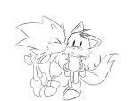  &gt;_&lt; 2boys artist_request commentary couple flustered furry furry_male kiss kissing_cheek male_focus multiple_boys no_humans simple_background sketch sonic_(series) sonic_the_hedgehog spanish_commentary surprise_kiss surprised tails_(sonic) white_background yaoi 