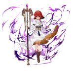  aura brown_footwear dark_aura dress fire_emblem fire_emblem:_mystery_of_the_emblem fire_emblem_heroes holding holding_staff looking_at_viewer maria_(fire_emblem) mayo_(becky2006) mind_control official_alternate_costume official_art purple_eyes red_hair short_hair solo staff tassel tiara white_background white_dress 