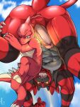  2020 animal_genitalia animal_penis anthro balls charmeleon duo erection fight generation_1_pokemon generation_7_pokemon genitals hi_res humanoid_genitalia humanoid_penis incineroar leg_grab male male/male muscular muscular_male nekogaki0324 nintendo nude open_mouth penis pokemon pokemon_(species) size_difference sky_background small_dom_big_sub thigh_grab throwing_character upside_down 