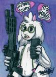  2023 anthro artist_name big_ears black_pupils bottom_heavy bovid caprine clothed clothing deltarune dialogue digital_drawing_(artwork) digital_media_(artwork) english_text eyelashes eyewear fingers floppy_ears fur girly glasses goat gun hi_res horn long_ears looking_at_viewer male mammal parasitedeath pupils ralsei ranged_weapon signature simple_background simple_eyes skimpy solo suspenders talking_to_viewer text thick_thighs undertale_(series) weapon white_body white_fur wide_hips 