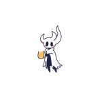  1other beer_mug blank_eyes blush blush_stickers broken_vessel_(hollow_knight) cloak commentary cup drink drinking_glass full_body hand_up holding holding_cup holding_drink hollow_knight looking_at_viewer monochrome mug other_focus sakana_2-gou simple_background solo spot_color standing white_background 