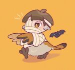  1boy bandage_over_one_eye bandaged_head bandages bat_(animal) bird_boy bird_wings blush bowl_cut brown_eyes brown_hair full_body furry furry_male halloween halloween_costume hua_hua_de_meme mummy_costume original outstretched_arms solo walking wings yellow_background 