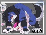  &lt;3 4_fingers 4_toes all_fours anal anal_penetration anthro ass_up bareback black_claws black_hair black_nose black_tail blue_body blue_fur blush bodily_fluids butt canid canine chastity_cage chastity_device cirkus claws crouching dialogue digitigrade doggystyle dominant dominant_male dragon drip_effect dripping_speech_bubble duo ears_front english_text evan_blogs evil_grin feet fingers fluffy_fur forced forced_anal from_behind_position front_view fully_inside fur furred_dragon gender_confusion genital_fluids genitals hair hi_res holding_wrists horn kaida_(dwagonfroot) male male/male mammal motion_lines muscular on_ground open_mouth penetration penis pink_chastity_cage pink_claws pink_hair pinned_to_floor pointy_speech_bubble polygonal_speech_bubble praise precum precum_on_butt precum_on_ground profanity questionable_consent raised_tail rape red_eyes saliva screaming sex sheath_cage simple_background size_difference slim smile speech_bubble submissive submissive_male surprised_expression tail teeth text three-quarter_view thrusting toe_claws toes tongue translucent_speech_bubble watermark were werecanid werecanine werewolf white_body white_fur wide_eyed 